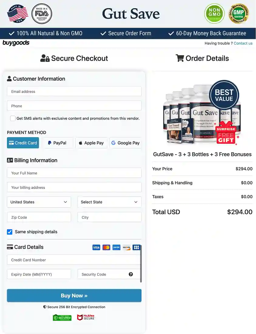 GutSave Secure Payment Checkout